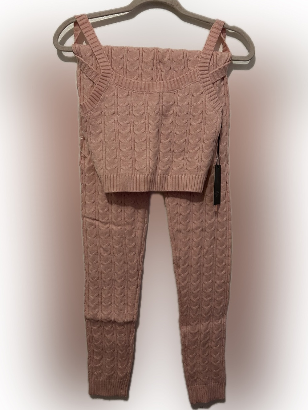 iris Cable-Knit Pink Sweater Tank & leggings Set